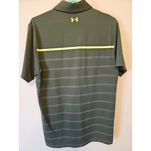 Under Armour Mens Green Striped Heat Gear Golf‎ Polo Small Shirt - Picture 3 of 9